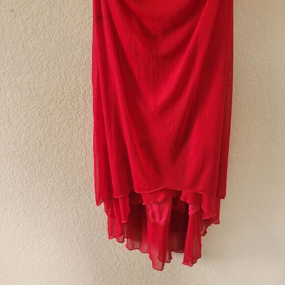 Ruby Rox Y2K Mesh Babydoll Red Midi Dress Sz Medium Asymmetrical Romantic Fairy - Picture 8 of 11